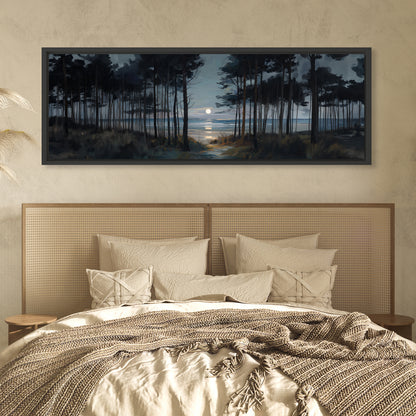 Moon Through The Pines - Panoramic Canvas Print (60” x 20”)
