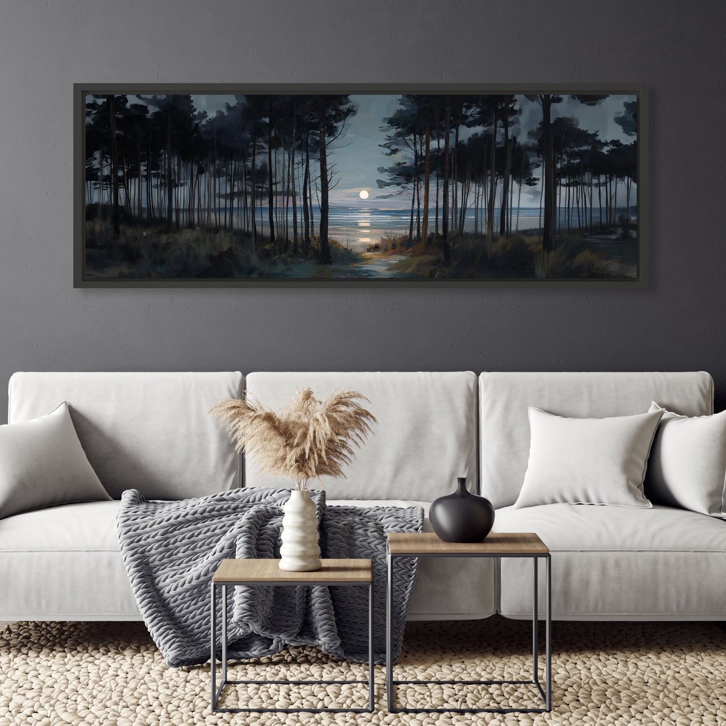Moon Through The Pines - Panoramic Canvas Print (60” x 20”)