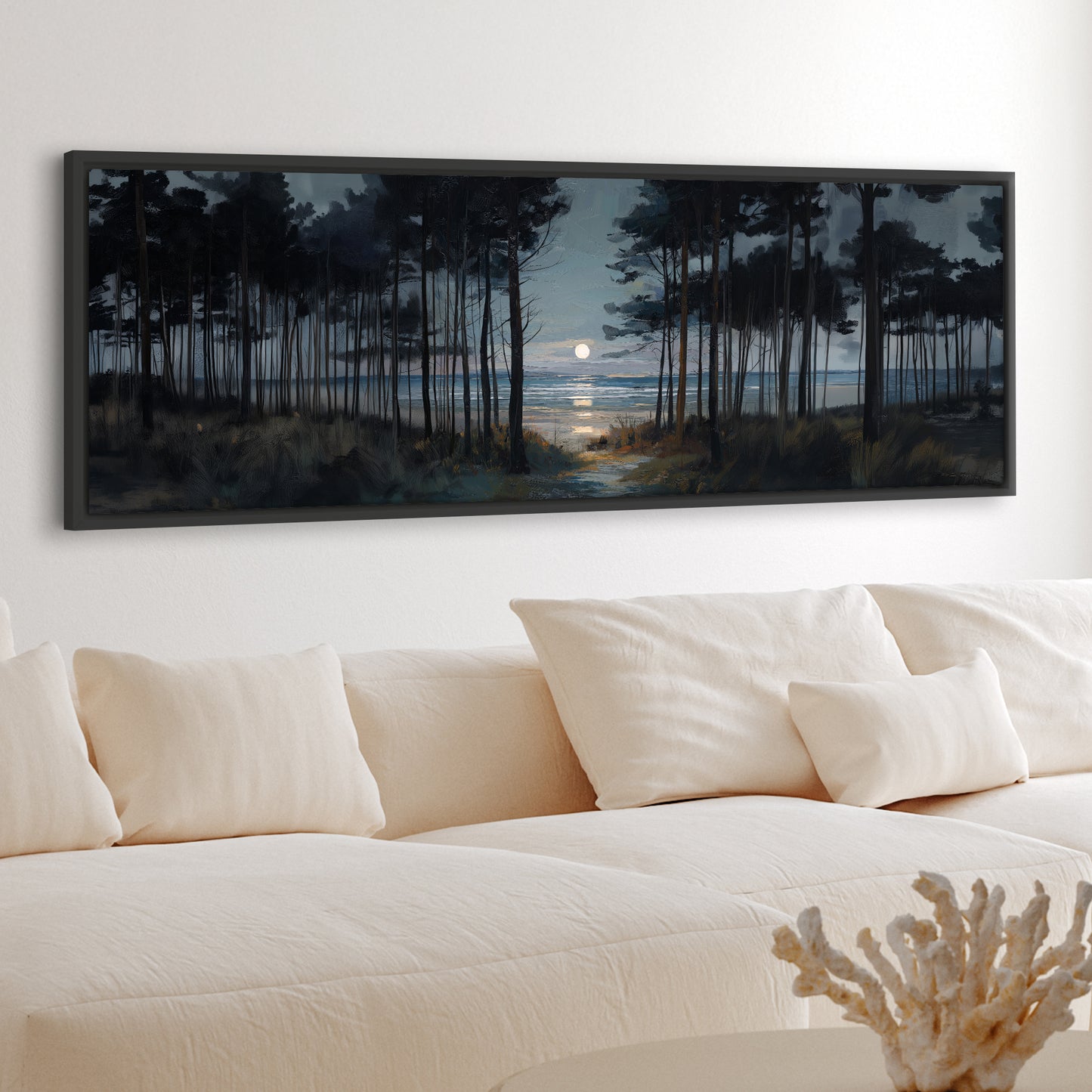 Moon Through The Pines - Panoramic Canvas Print (60” x 20”)