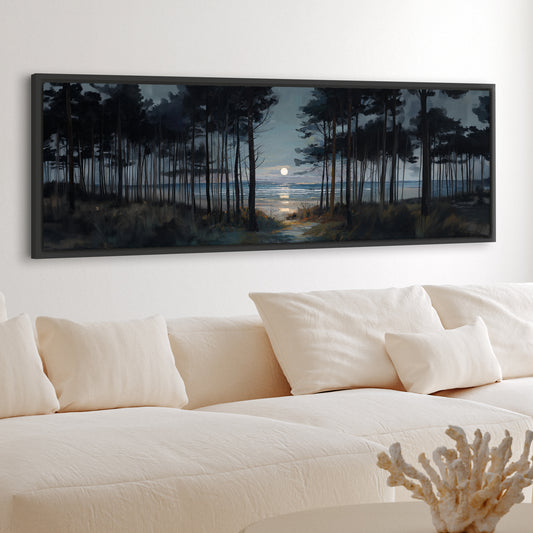 Moon Through The Pines - Panoramic Canvas Print (60” x 20”)