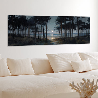 Moon Through The Pines - Panoramic Canvas Print (60” x 20”)