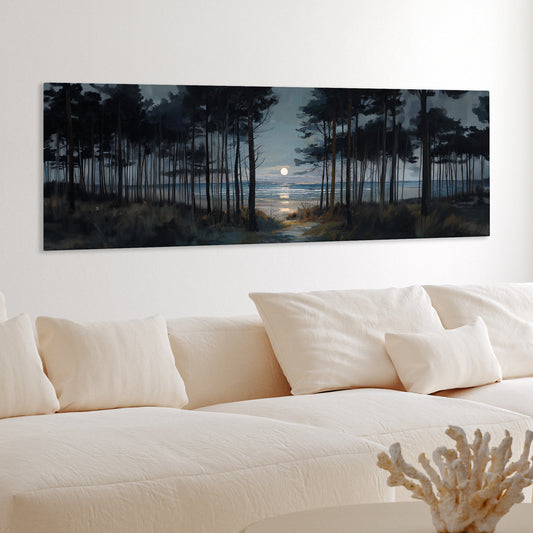 Moon Through The Pines - Panoramic Canvas Print (60” x 20”)