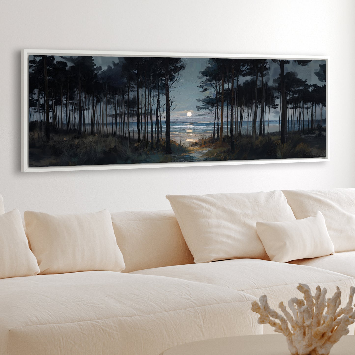 Moon Through The Pines - Panoramic Canvas Print (60” x 20”)